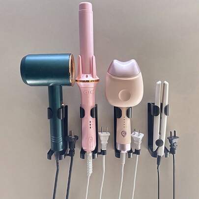 1 pieza Soporte organizador montado en la pared sin taladrar para plancha de pelo en el baño - Estantería para almacenamiento de secador de pelo y herramientas de peinado