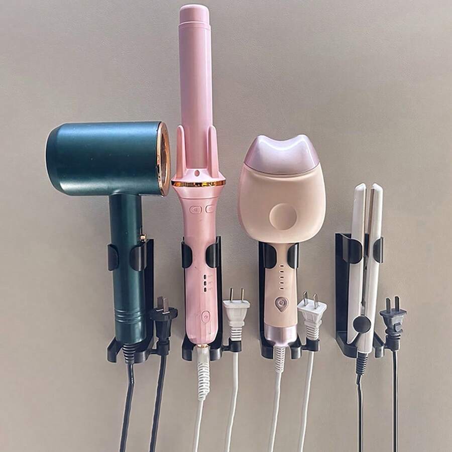 1 件装浴室直发器收纳架 - 壁挂式免钻孔收纳架，用于吹风机和造型工具