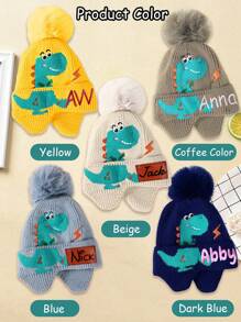 1pc Custom Embroidered Name Knitted Hat, Custom Cartoon Children's Knitted Hat, Boys Dinosaur Knitted Hat, Personalized Hat For Kid, New Style Little Dinosaur Cartoon Cute Boy Baby Knitted Hat Autumn And Winter Children's Girl Windproof Wool Hat, Gifts, Winter Gifts, New Year Gifts, Children's Gifts, Birthday Gifts Back To School Winter Gift Ideas Boy Girl Valentine's Day - Multicolor - View 4