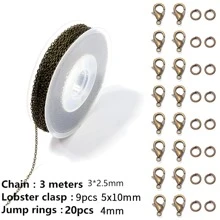 3M X 1 件铁扭链，DIY 珠宝制作套件包括 10 件龙虾扣和 20 件跳环，项链手链工艺配件套装 - 3米1卷+ 10 個龍蝦扣和 20 個跳環 - 查看 12