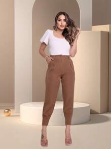 CARROT JOGGER PANTS TAILORED FOR WOMEN WITH ZIPPER HEM - Khaki - View 4