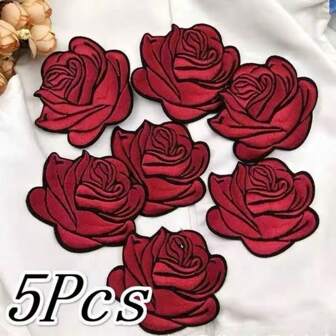 5pcs Roses Decals Flowers Clothing Accessories Embroidered Applique Iron On Patches For Jackets, Sew On Patches For Clothing Backpacks Jeans T-Shirt