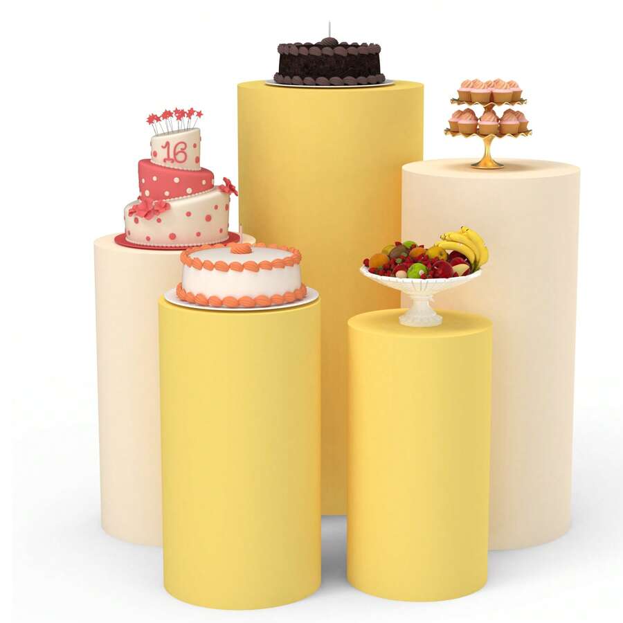 1 Bộ 5 Tấm vải phủ chân đế bánh hình trụ đàn hồi, dùng cho tiệc, sinh nhật, trang trí buổi tối hoặc đám cưới, chỉ bao gồm tấm phủ chân đế, không có chân đế - Nhiều màu - Xem 1