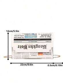1pc Fashionable Newspaper Print Chain Shoulder Bag, Funny Envelope Design, Suitable For Women Daily Use - White - View 5