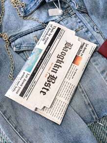 1pc Fashionable Newspaper Print Chain Shoulder Bag, Funny Envelope Design, Suitable For Women Daily Use - White - View 6