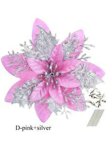 12 套圣诞花人造一品红花装饰闪光圣诞树饰品 14 厘米/5.5 英寸带夹子茎圣诞婚礼派对花环花环 DIY - 彩色 - 查看 12