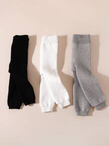 3 件套儿童和婴儿纯色保暖内衬 3/4 紧身裤、纯色紧身裤、女童保暖裤、厚保暖冬裤、垂直条纹 - 彩色 - 查看 5