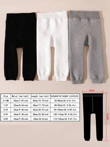 3 件套儿童和婴儿纯色保暖内衬 3/4 紧身裤、纯色紧身裤、女童保暖裤、厚保暖冬裤、垂直条纹 - 彩色 - 查看 2