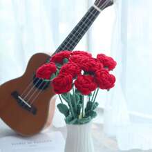 1/3/6/10朵手工钩编玫瑰花，装饰花束，仿真花，手工花，毛线花。新娘捧花，送给她的礼物，母亲节礼物，教师节礼物，创意礼物。可用作餐厅、客厅、卧室、婚礼、派对的家居装饰。适合春夏装饰、新年、情人节、复活节、开学季、婚礼、生日和其他节日。 - 紅色 - 查看 4