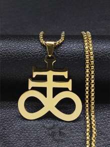 Satan Cross Necklaces Men Women Black Stainless Steel Of Satan Symbol Pendant Kolye Necklace