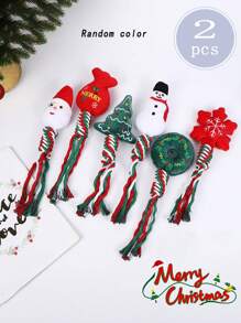 2 件圣诞宠物毛绒吱吱咬嚼玩具，宠物互动游戏 - 彩色 - 查看 9