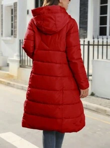 Women's Long Puffer Jacket Autumn Winter Warm Quilted Coat Long Sleeve Zip Up Jacket Fall Outerwear With Hood Streetwear Y2K Long Cardigan Hoodies - 紅色 - 查看 5