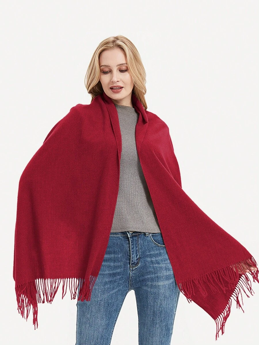 1 Piece Solid Color Flowy Design Shawl Scarf, There Are 15 Colors To Choose From, Suitable For Daily Wear - Red - View 1