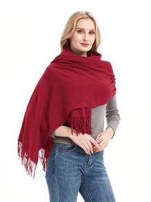 1 Piece Solid Color Flowy Design Shawl Scarf, There Are 15 Colors To Choose From, Suitable For Daily Wear - Red - View 2