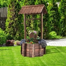 Wishing Well Planter With Hanging Bucket And Roof, Flower Plants Planter Wishing Wells For Outdoors Backyard Patio Garden Lawn Outside Decor - 1 - View 2
