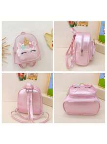 定制刺绣时尚亮片独角兽背包，卡通可爱儿童书包 PU 皮革防水材料轻便背包，户外旅行包，拉链包，适合作为礼物送给儿童女士包 - 粉色 - 查看 4