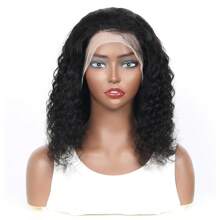 Tóc giả phía trước Bob trong suốt sóng sâu ren phía trước 13X4 Tóc giả ren Bob sóng sâu được nhổ sẵn Tóc giả bằng tóc thật nguyên chất của Brazil dành cho phụ nữ Màu tự nhiên Mật độ 180% 12 inch - Tự nhiên & Đen - Xem 2