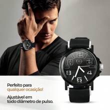 Since84 Black Piano Stainless Steel Analog Watch + Sunglasses With Sun Protection Lenses + Grumet Stainless Steel Thick Men's Chain And Bracelet Set Special Gift - màu đen - Xem 2
