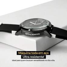 Since84 Black Piano Stainless Steel Analog Watch + Sunglasses With Sun Protection Lenses + Grumet Stainless Steel Thick Men's Chain And Bracelet Set Special Gift - màu đen - Xem 4