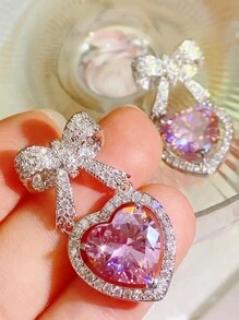 1 Paar rosa herzförmige, süße Schleifenohrringe, elegant für Frauen, Braut Hochzeits-Accessoires, Schmuck für Mädchen Abschlussball Partys