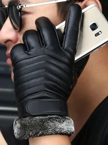 Găng tay ấm bằng da PU cho nam, Găng tay giữ nhiệt cảm ứng chống thấm nước, chống gió, dùng khi đạp xe ngoài trời, Mùa thu/Đông - Găng tay - Xem 3