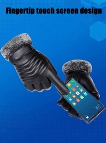 Găng tay ấm bằng da PU cho nam, Găng tay giữ nhiệt cảm ứng chống thấm nước, chống gió, dùng khi đạp xe ngoài trời, Mùa thu/Đông - Găng tay - Xem 7