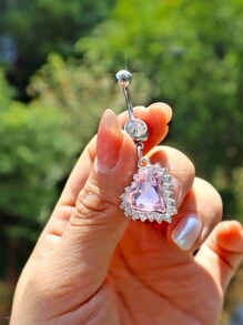 1 chiếc khuyên rốn bằng thép không gỉ cho nữ, mặt dây chuyền hình trái tim giọt nước sáng bóng, trang sức phong cách chất lượng cao, mặt dây chuyền Bulingbuling Hàn Quốc, nhẫn rốn, phụ kiện thời trang, quà tặng cho bạn bè - Hồng - Xem 6