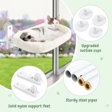 4-Suction Cup Cat Window Perch Cordless Hammock With Washable Removable Gray Cat Bed Mat Cover And Solid Metal Frame Cat Bed Seat - trắng - Xem 3