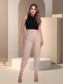CARROT JOGGER PANTS TAILORED FOR WOMEN WITH ZIPPER HEM - Beige - View 4