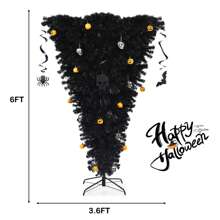 6FT Pre-Lit Upside Down Black Halloween Tree Artificial Christmas Tree - US A Type Plug(110-127V) - View 8