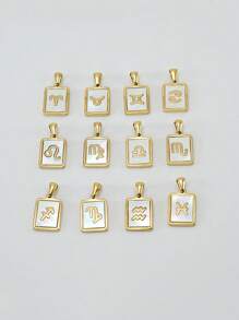 1 件时尚流行贝壳十二生肖方形吊坠项链女生精致星座锁骨链颈链日常装饰 - 彩色 - 查看 5