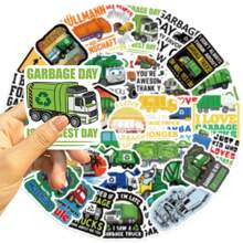 50张卡通垃圾车涂鸦贴纸，适用于装饰滑板、电脑、水杯、头盔、书桌、手机壳等DIY创意贴纸拼贴 - 彩色 - 查看 5