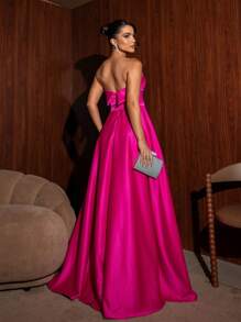 LONG DRESS FOR WEDDING PARTY BRIDESMAID GRADUATES STRAP-ON - Hot Pink - View 2