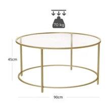 Mesa De Centro Cristal Templado Circular Minimalista Moderno - Dorado - Ver 2