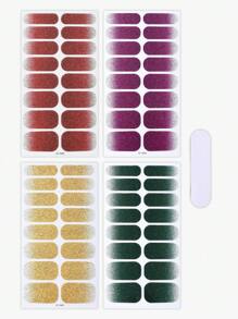 Beauty Sticker 64 件装指甲全包裹指甲油条，冬季红色指甲闪光渐变自粘指甲贴纸，适合女性家庭 DIY 自用美甲用品美甲套装 - 紅色 - 查看 3