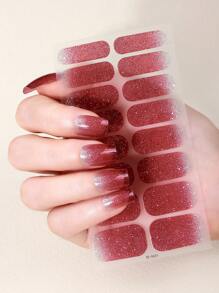 Beauty Sticker 64 件装指甲全包裹指甲油条，冬季红色指甲闪光渐变自粘指甲贴纸，适合女性家庭 DIY 自用美甲用品美甲套装 - 紅色 - 查看 10