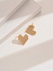 18K 镀金 1 对经典几何耳环，适合工作和休闲，优雅女性 - 金黃色 - 查看 4