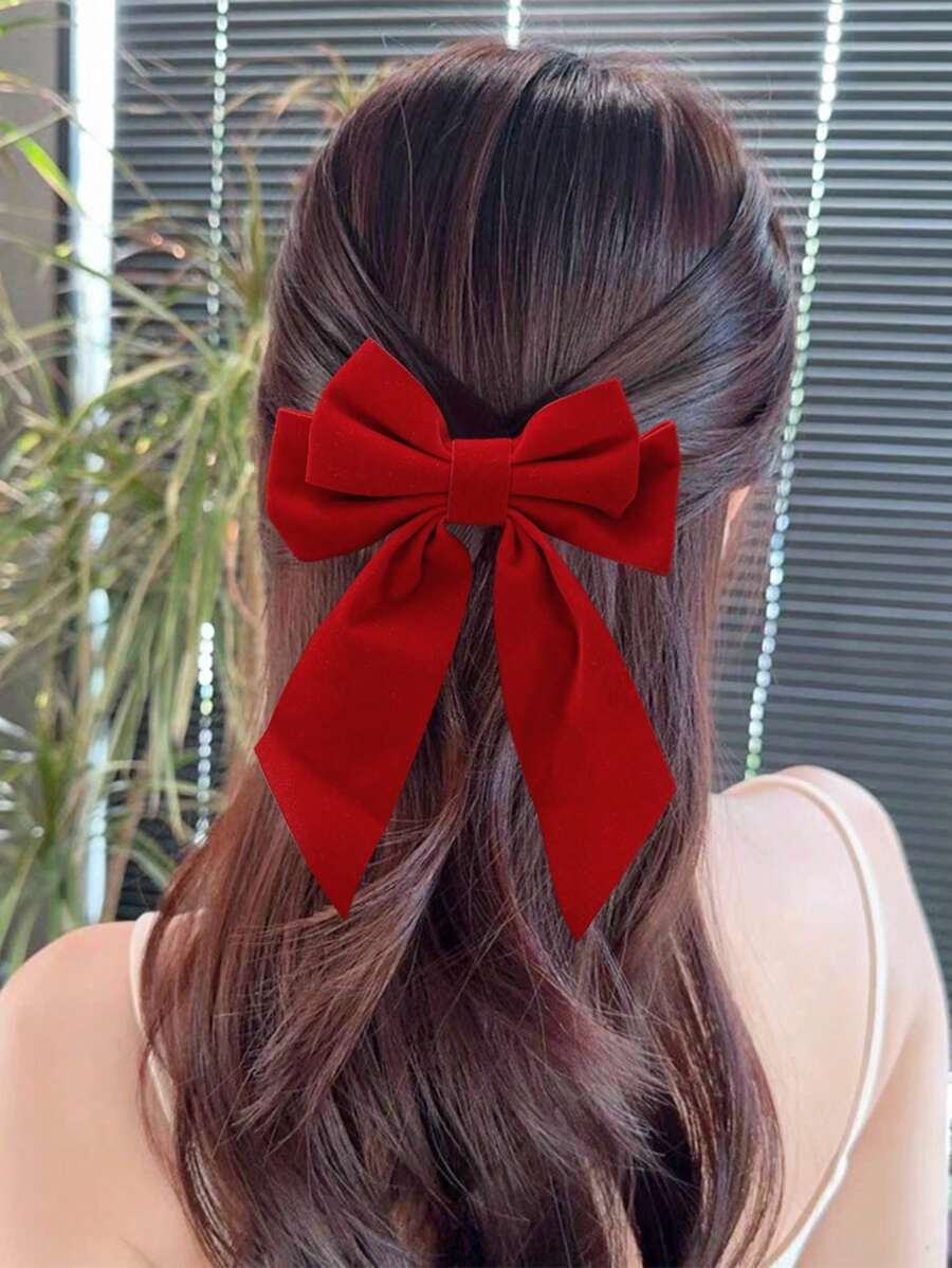 1pc Fashion Elegant Big Red Bow Hair Clip, Perfect For Daily Wear, Girls Hair Accessories Valentine's Day Valentines Claw Clips Hair Claws Hair Barrettes, Christmas, Bows, Cute, New Year Glamour, Head Accessories, Hairpin - Red - View 1