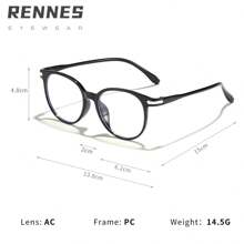 1 件装极简主义复古圆框超轻眼镜，轻便透明镜片学生眼镜 - 黑色 - 查看 2