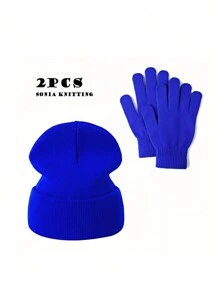 1 Bộ Mũ Và Găng Tay Màu Trơn, Bộ Acrylic Dệt Kim Unisex Cho Mùa Thu/Đông - nhiều màu - Xem 15