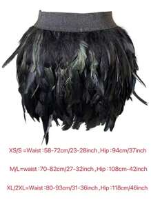 1 件女式羽毛裙，松紧腰羽毛迷你裙，适合圣诞节派对服装万圣节 - 彩色 - 查看 2