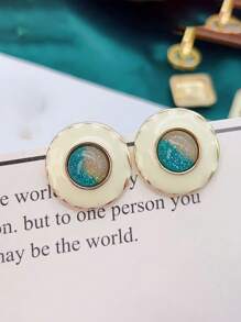 优雅珐琅滴釉几何金属耳环，独特的耳钉，适合女性日常佩戴 - 彩色 - 查看 3