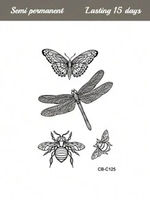 1 张草本汁半永久纹身贴纸，蝴蝶和蜻蜓图案，7-14 天防水，哑光，适合手指、耳朵、肩膀、颈部、锁骨的小礼物 - 藍色 - 查看 5