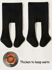 2 chiếc/gói quần bó màu trắng cho trẻ mới biết đi, màu trơn có thiết kế sọc, lót nhiệt mềm mại, ấm áp và thoải mái, thích hợp cho mùa thu/đông, làm quà tặng thường ngày hoặc ngày lễ - trắng - Xem 14