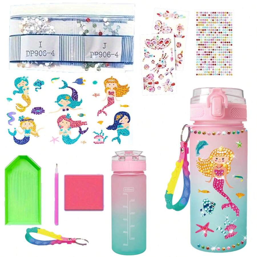 装饰您自己的水瓶套件、美人鱼水瓶贴纸，用于生日礼物、旅行和圣诞节！ - 彩色 - 查看 1