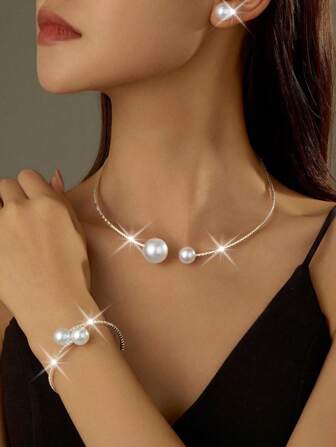 (1 Necklace + 1 Pair Of Earrings + 1 Bracelet) Adjustable Necklace, Bracelet, And Earring Jewelry Set - The Ideal Gift For Brides, Stylish, Elegant, And Vintage Accessories, Suitable For Women's Casual Wear, Party Or Holiday Attire.