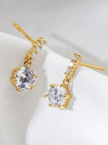 Nooxian 1 对时尚简约水钻和水钻衬里耳环，奢华锆石耳环，女士耳环首饰 - 金黃色 - 查看 3