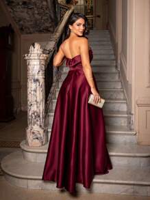 LONG DRESS FOR WEDDING PARTY BRIDESMAID GRADUATES STRAP-ON - Redwood - View 2