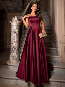 LONG DRESS FOR WEDDING PARTY BRIDESMAID GRADUATES STRAP-ON - Redwood - View 1