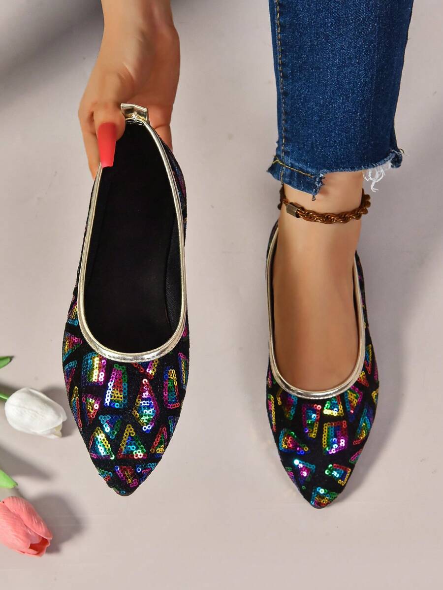 Dép đi biển trang trí kim tuyến thời trang nữ, xỏ ngón, chống trượt, đế bằng, nhiều màu - Nhiều màu - Xem 1